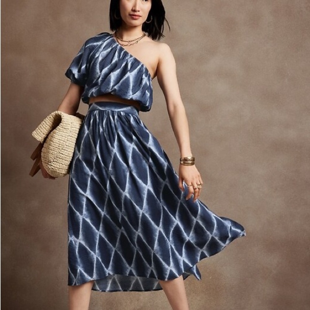 NWT Banana Republic Blue One-Shoulder Top and Skirt Set
